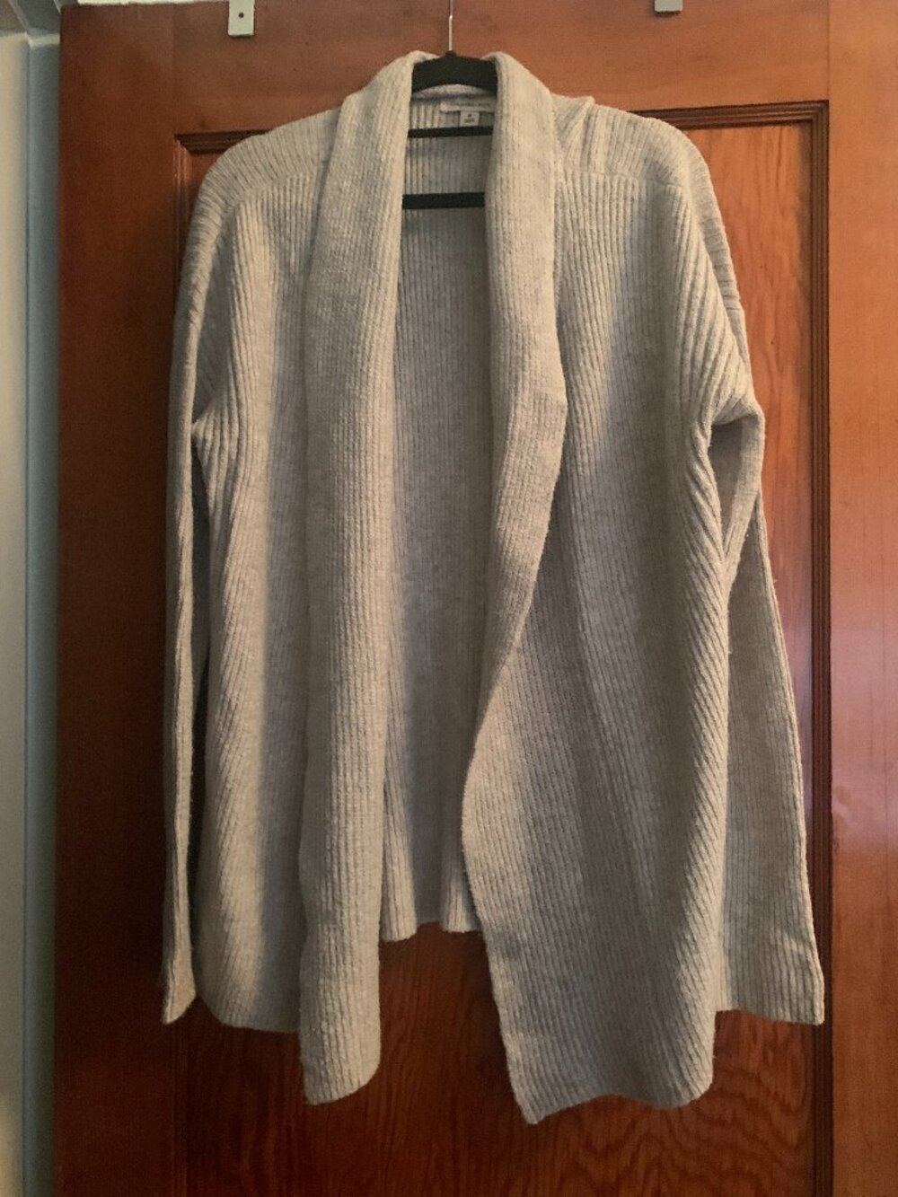 Calvin Klein Jeans Grey Ribbed Open Front Shawl Collar Long Cardigan Medium